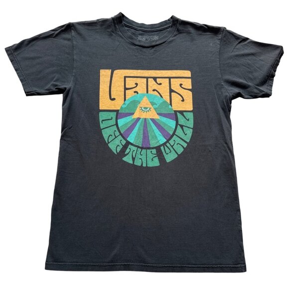 Vans Off The Wall Mens Graphic T-Shirt Small Black Cotton Psychedelic Eye Design - Picture 1 of 6
